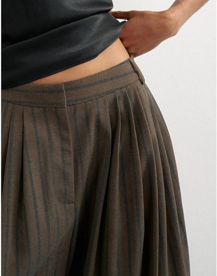 TOPSHOP wide leg gestreepte casual broek donkerbruin - Foto 2