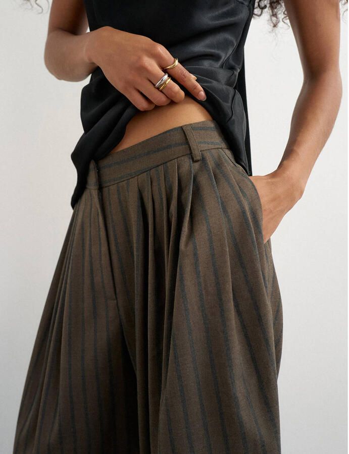 TOPSHOP wide leg gestreepte casual broek donkerbruin - Foto 3