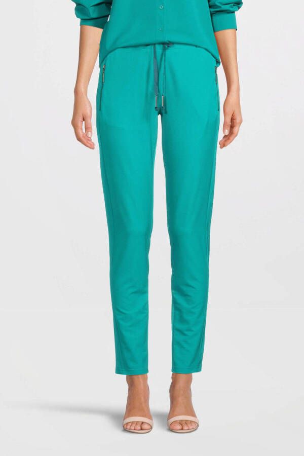 TQ-Amsterdam high waist regular fit pantalon Maud van travelstof groen blauw
