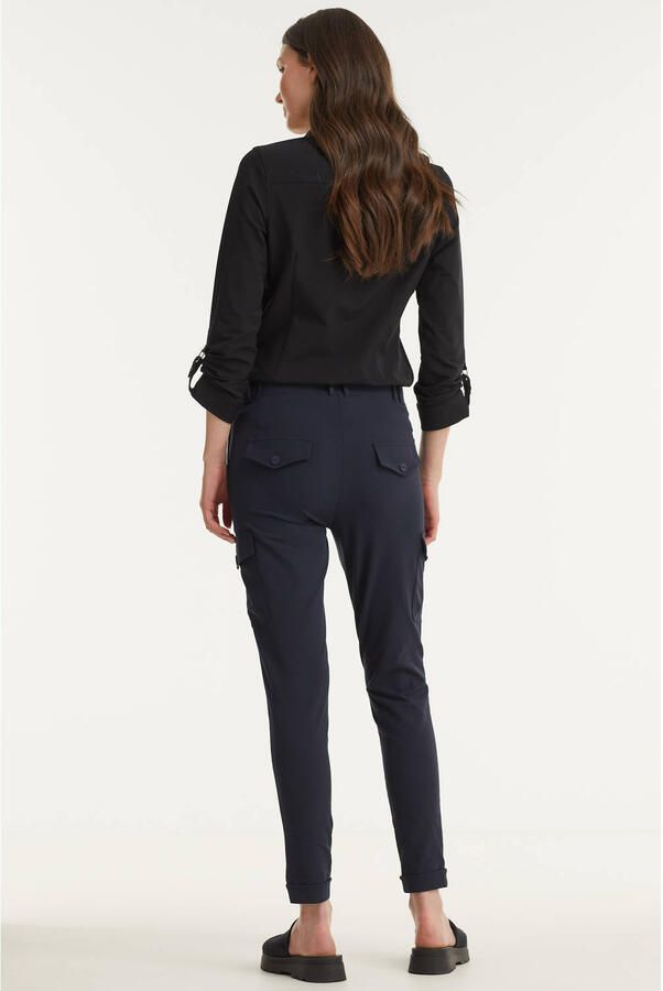 TQ-Amsterdam high waist slim fit cargobroek Karin van travelstof donkerblauw - Foto 2