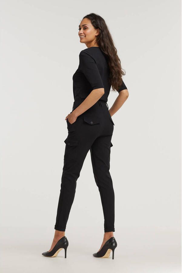 TQ-Amsterdam high waist slim fit cargobroek Karin van travelstof zwart - Foto 4