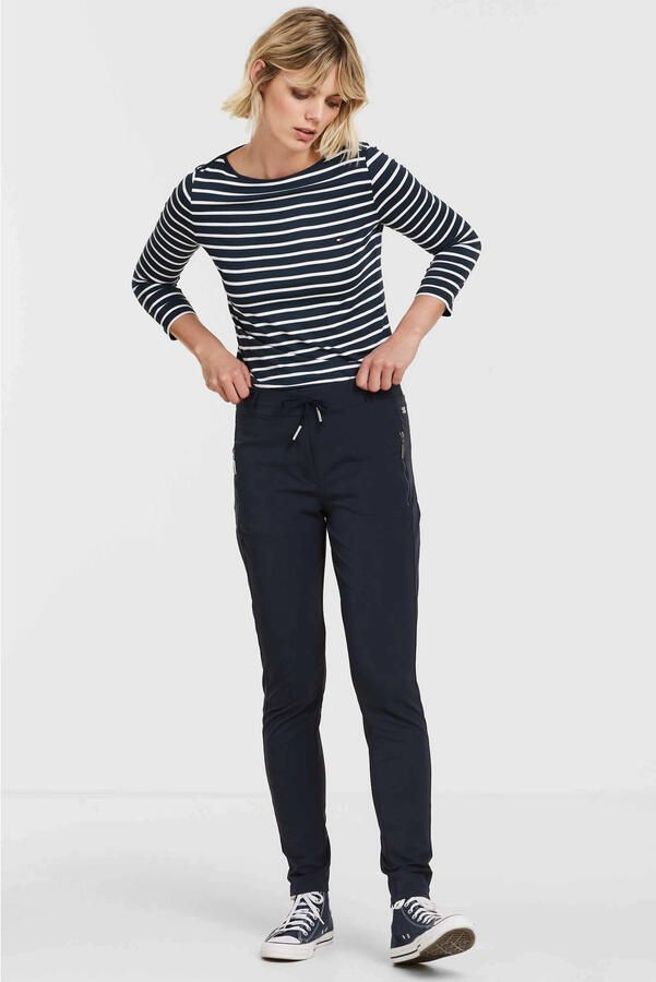 TQ-Amsterdam high waist tapered fit pantalon Maud van travelstof donkerblauw - Foto 2