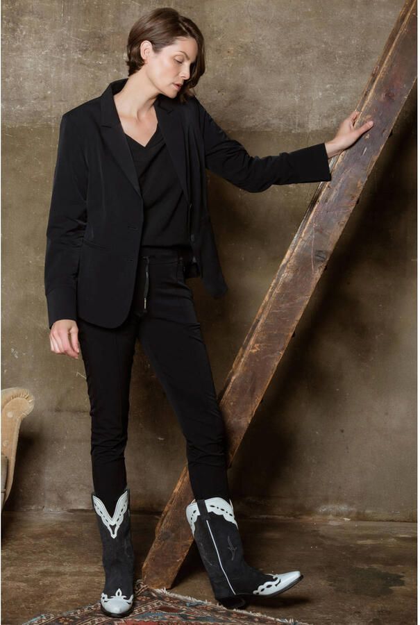 TQ-Amsterdam high waist tapered fit pantalon Maud van travelstof zwart - Foto 3