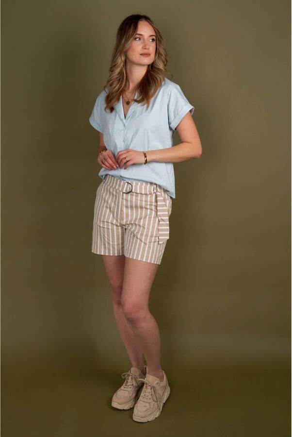 TQ-Amsterdam straight high waist gestreepte casual short beige