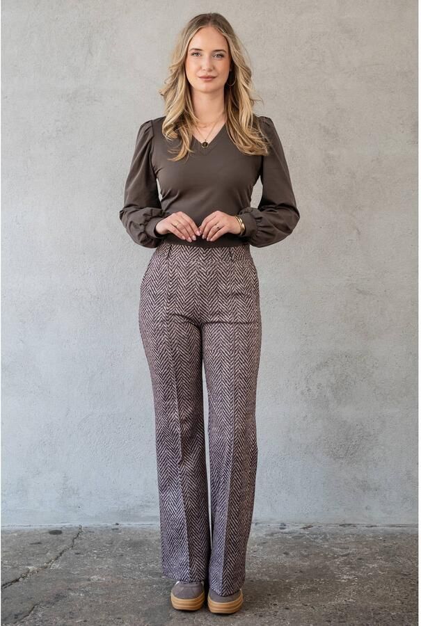 TQ-Amsterdam straight leg broek met print donkerbruin