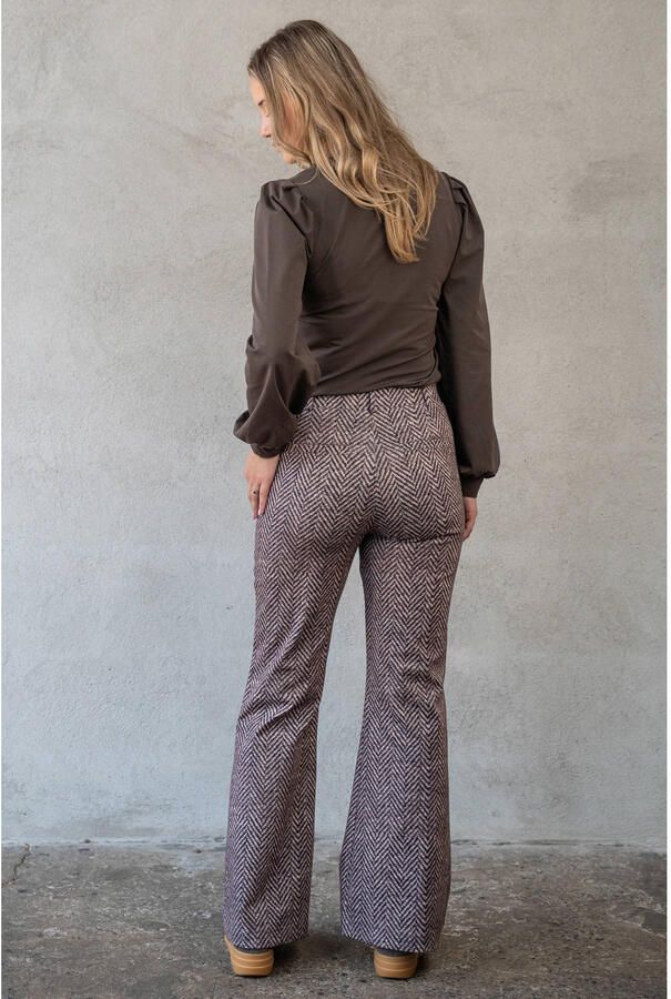 TQ-Amsterdam straight leg broek met print donkerbruin - Foto 2