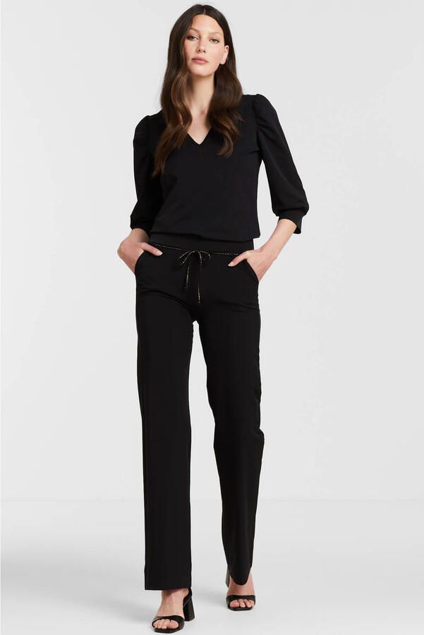 TQ-Amsterdam high waist straight fit pantalon Romee van travelstof zwart - Foto 3
