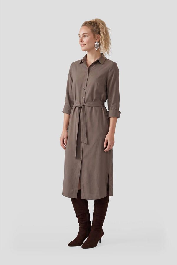 TQ-Amsterdam travelstof midi blousejurk met ceintuur taupe - Foto 2