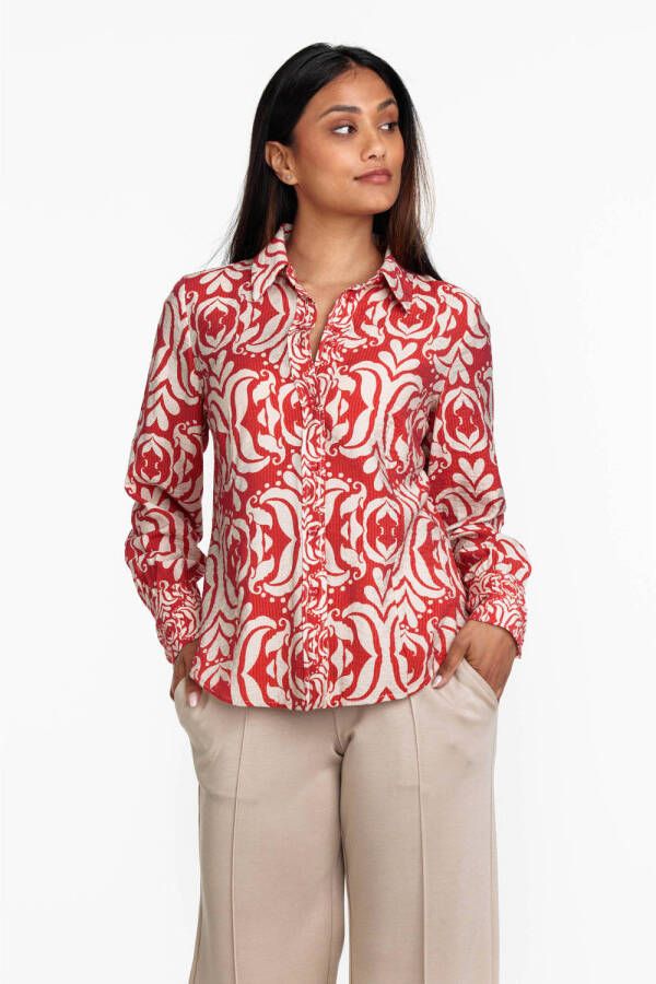 Tramontana blouse met all over print en plooien rood wit