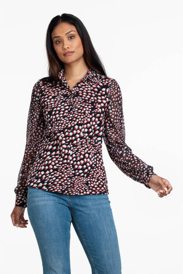Tramontana semi-transparante blouse met all over print zwart rood