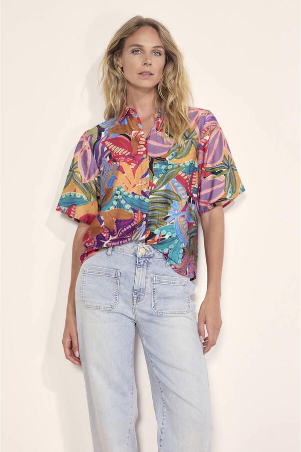 Tramontana gebloemde blouse blauw