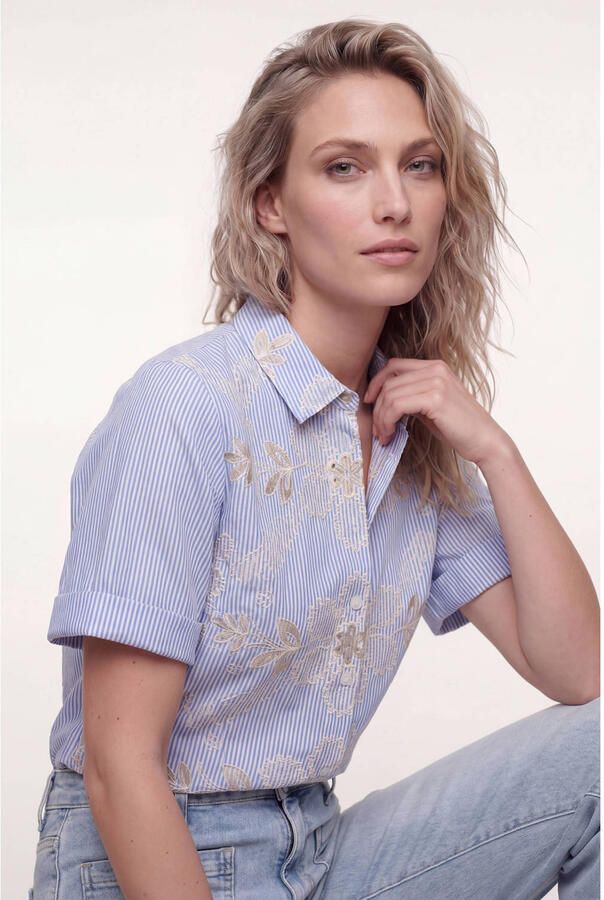 Tramontana gestreepte blouse met borduursels blauw