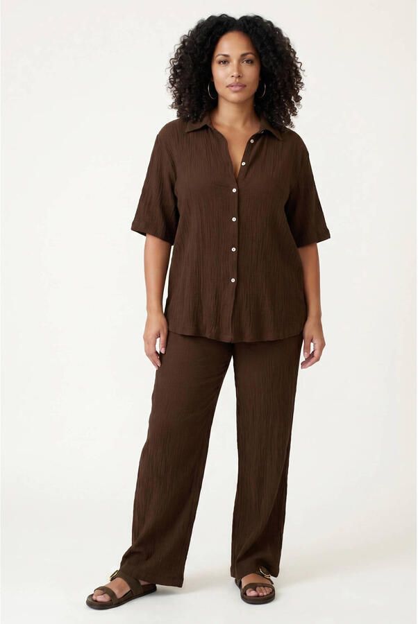 Tramontana high waist straight fit broek met textuur bruin