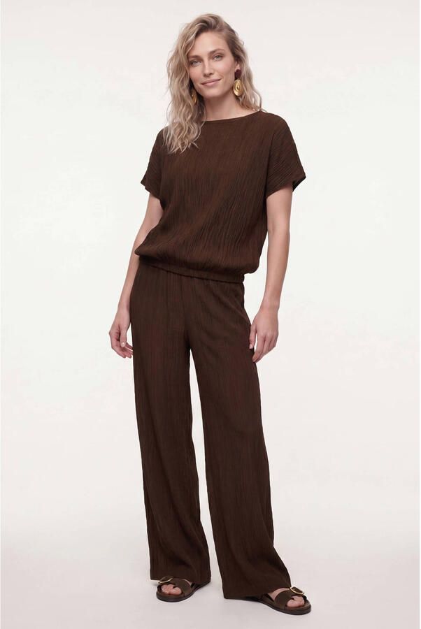 Tramontana high waist straight fit broek met textuur bruin - Foto 2