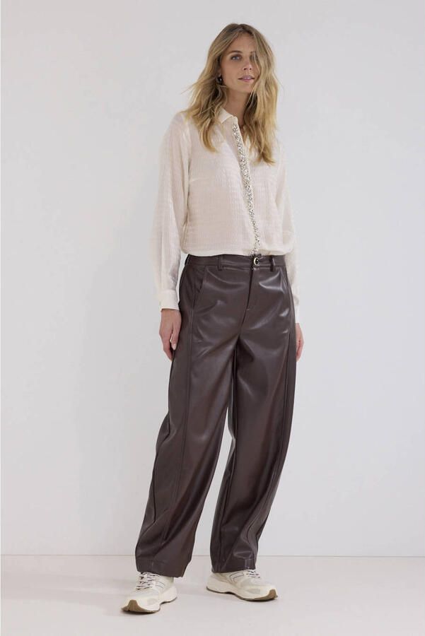 Tramontana imitatieleren straight leg broek bruin