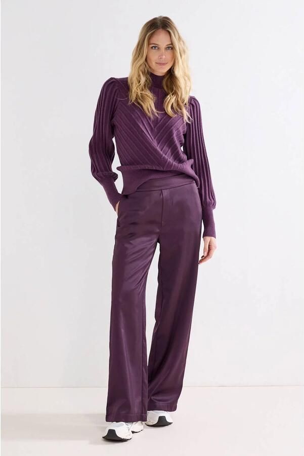 Tramontana satijnen straight leg pantalon donkerpaars