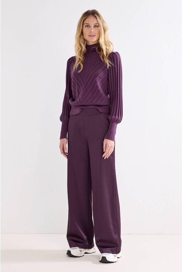 Tramontana satijnen straight leg pantalon donkerpaars - Foto 2