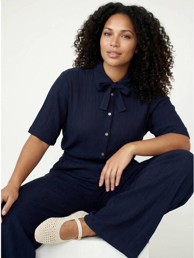 Tramontana viscose blouse met textuur donkerblauw