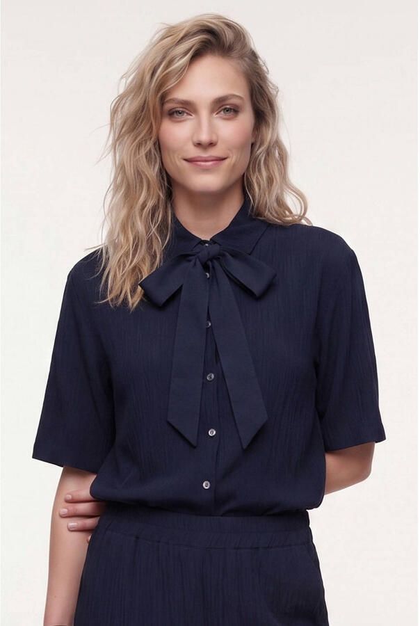 Tramontana viscose blouse met textuur donkerblauw - Foto 3