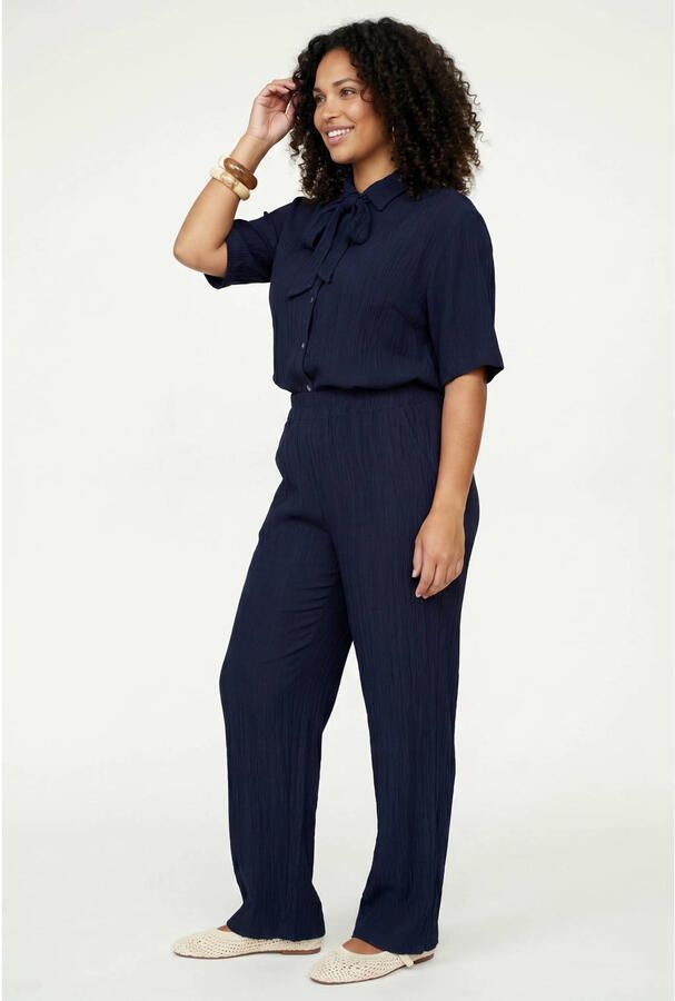 Tramontana viscose straight fit broek met textuur donkerblauw - Foto 2