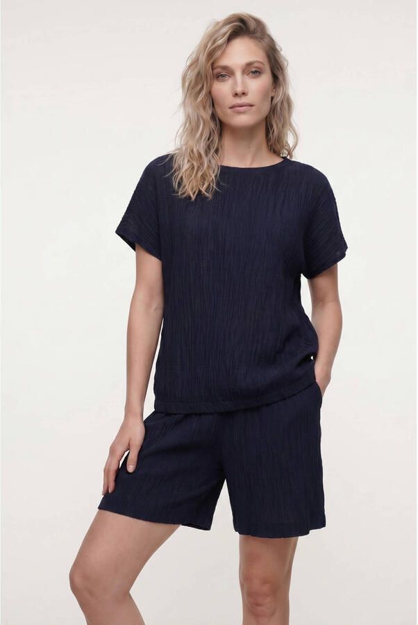 Tramontana viscose straight fit high waist korte broek donkerblauw