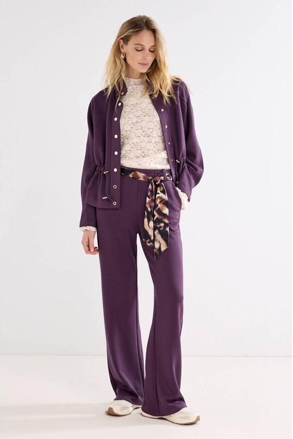 Tramontana wide leg broek met ceintuur donkerpaars