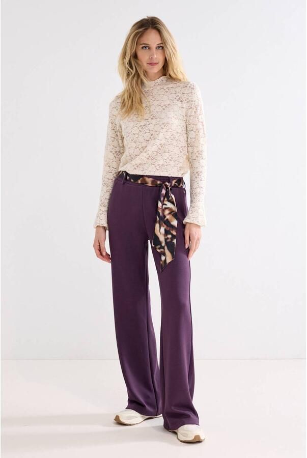 Tramontana wide leg broek met ceintuur donkerpaars - Foto 2