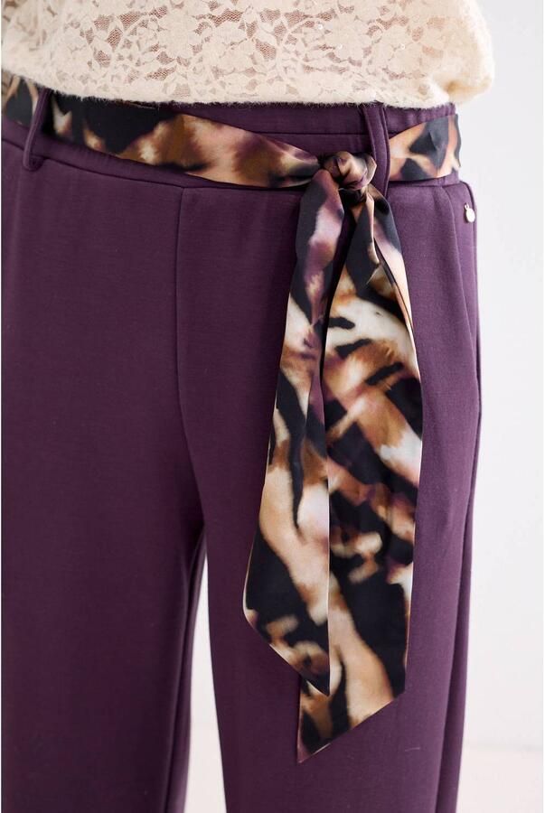 Tramontana wide leg broek met ceintuur donkerpaars - Foto 3