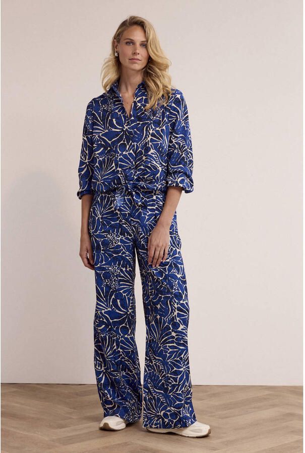 Tramontana wide leg high waist casual broek blauw