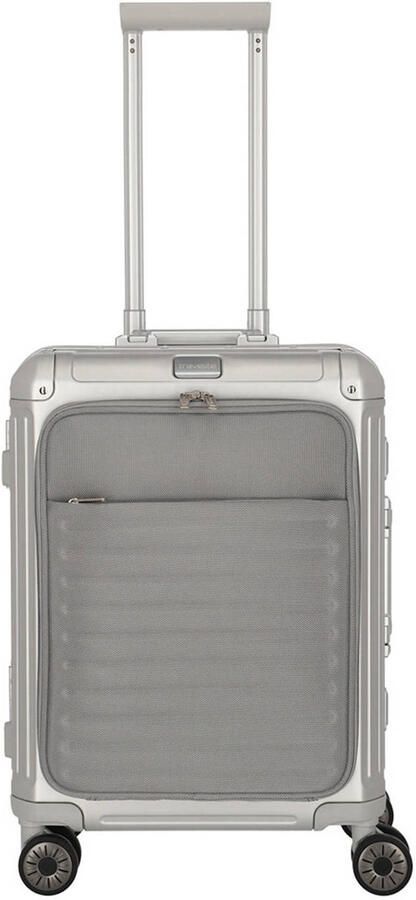 Travelite trolley Next 2.0 Aluminium 55 cm. frontpocket zilverkleurig