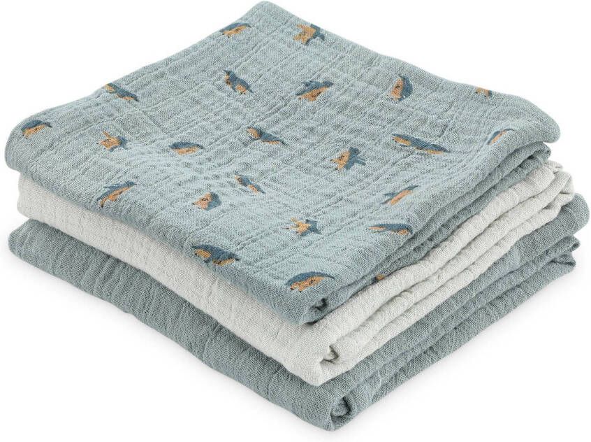 TRIXIE mousseline doek set van 3 Peppy Penguins 55x55 cm Hydrofiele luiers Blauw