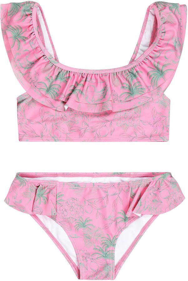 Tumble 'n Dry bikini met ruches roze Meisjes Polyester All over print