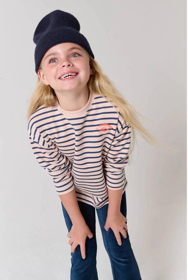 Tumble 'n Dry gestreepte longsleeve met borduursels grijsblauw