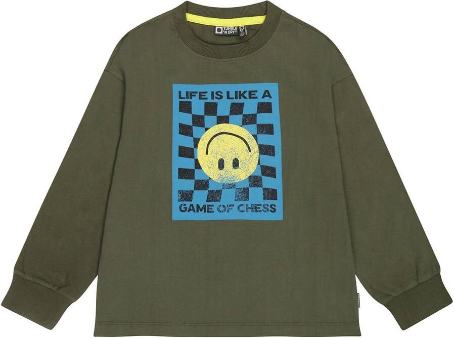 Tumble 'n Dry longsleeve met geribde boorden en print olijfgroen