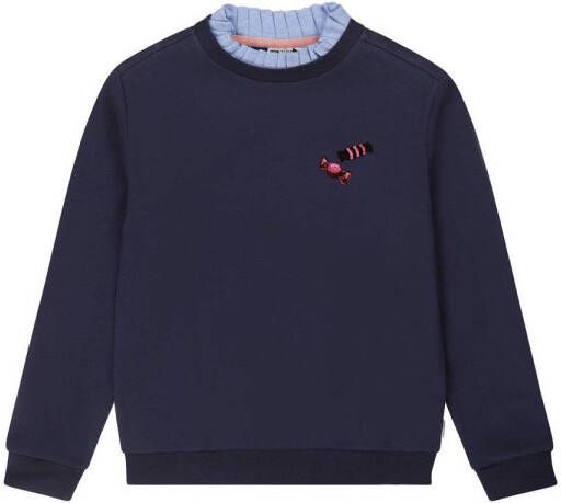 Tumble 'n Dry Mid sweater Fuchsia van biologisch katoen donkerblauw lichtblauw Meisjes Katoen (biologisch) Opstaande kraag 104