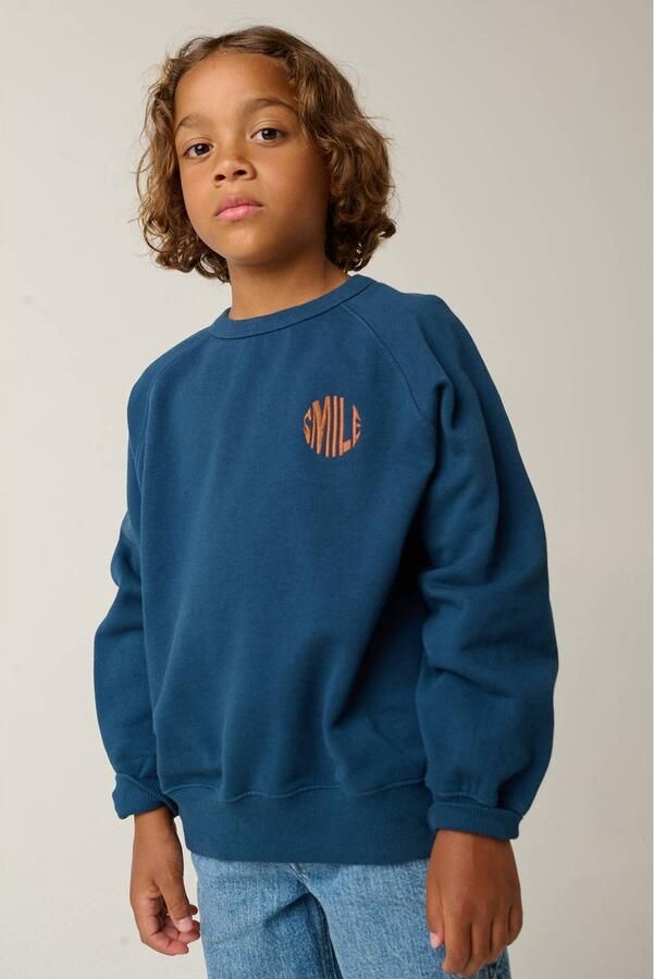 Tumble 'n Dry oversized sweater met backprint donkerblauw Jongens Katoen Ronde hals
