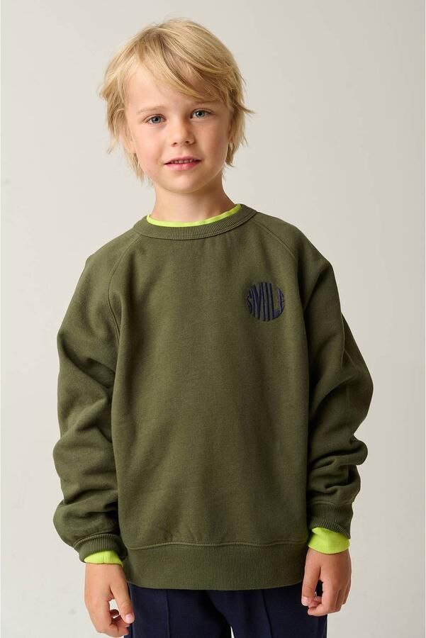 Tumble 'n Dry oversized sweater met backprint olijfgroen Jongens Katoen Ronde hals