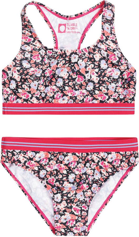 Tumble 'n Dry polyester gebloemde bikini donkerblauw roze