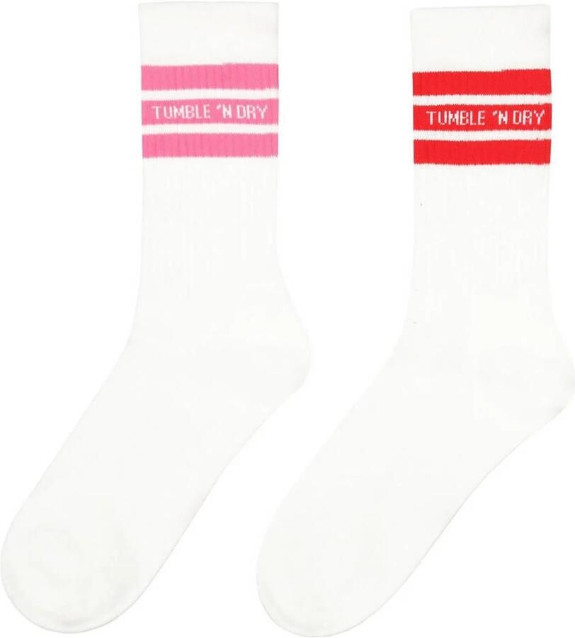 Tumble 'n Dry sokken set van 2 paar wit roze rood met streep Stretchkatoen 31 34