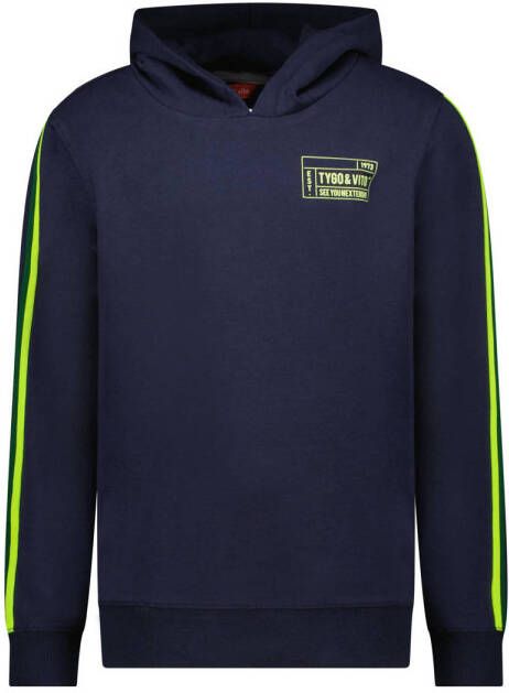 TYGO & vito hoodie Hans met printopdruk donkerblauw Sweater Jongens Stretchkatoen (duurzaam) Capuchon 152