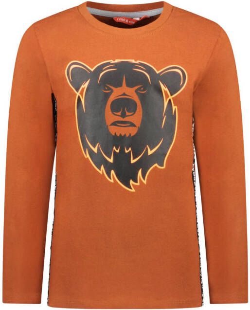 TYGO & vito longsleeve met contrastbies oranjebruin