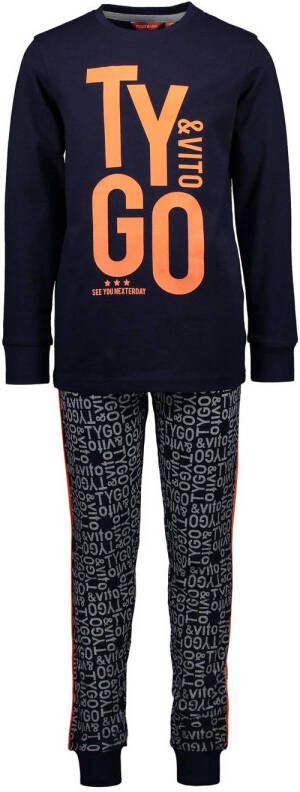 TYGO & vito pyjama met logo donkerblauw Jongens Katoen Ronde hals Logo 110 116