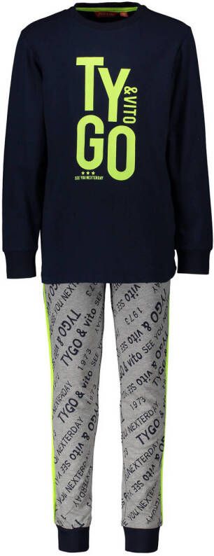 TYGO & vito pyjama met printopdruk donkerblauw grijs Jongens Katoen (duurzaam) Ronde hals 110 116