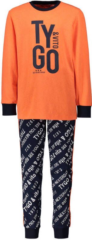 TYGO & vito pyjama printopdruk oranje zwart Jongens Katoen (duurzaam) Ronde hals 110 116