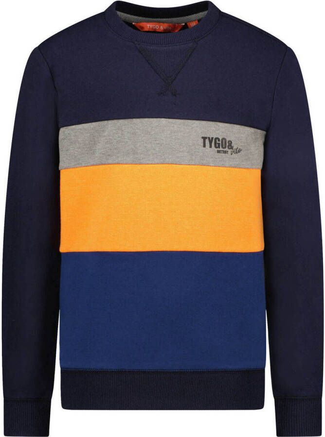 TYGO & vito sweater donkerblauw oranje grijs