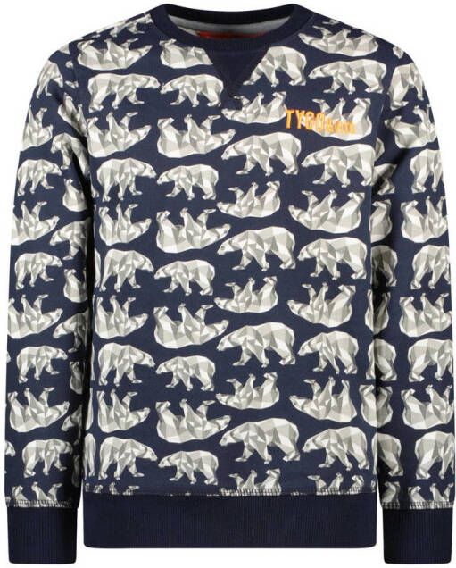 TYGO & vito sweater met all over print donkerblauw wit