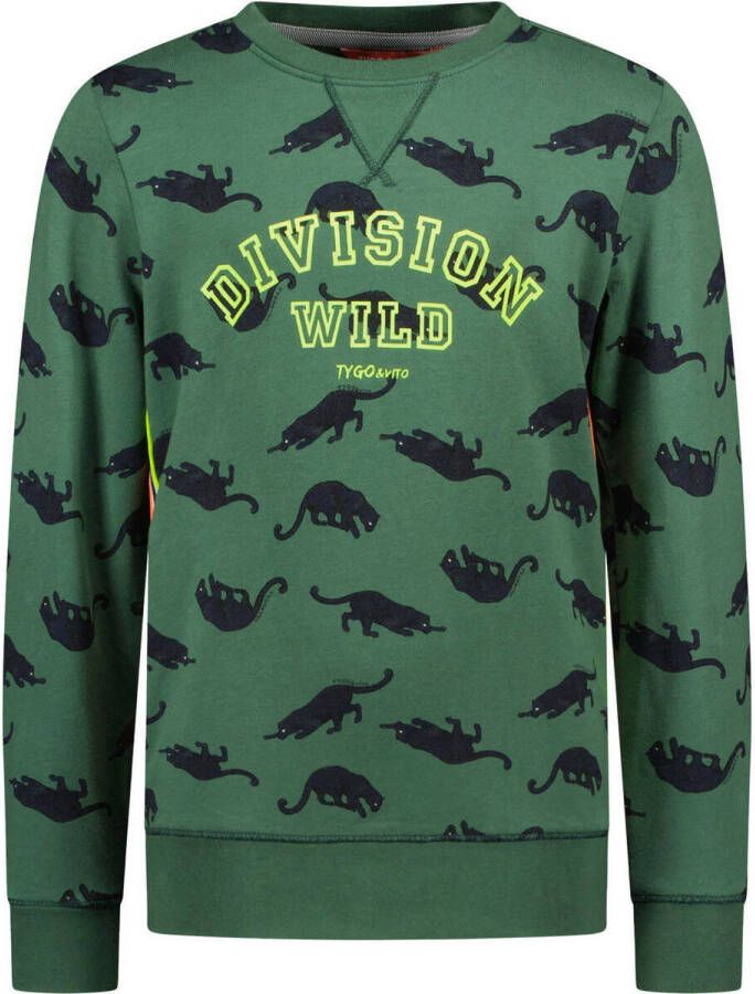 TYGO & vito sweater met all over print groen