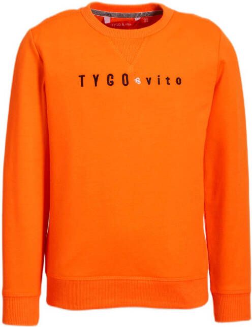 TYGO & vito sweater met tekst fel oranje Tekst 134 140