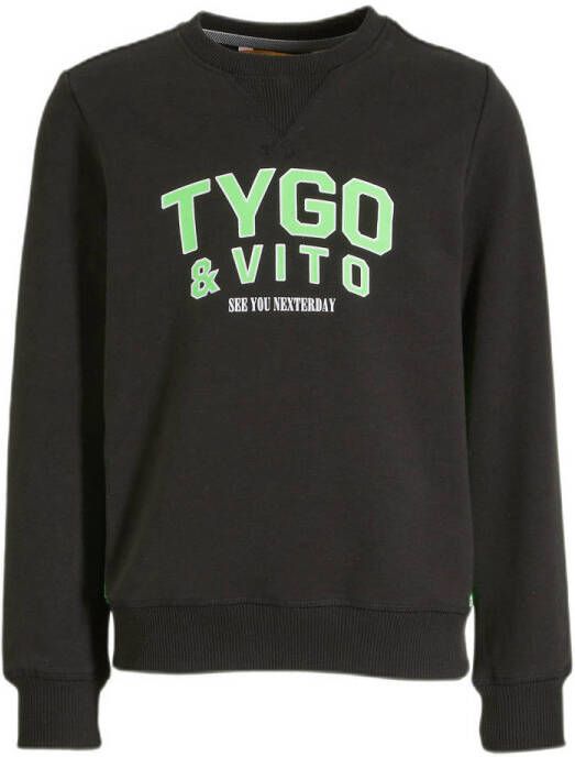 TYGO & vito sweater met tekst zwart neon groen