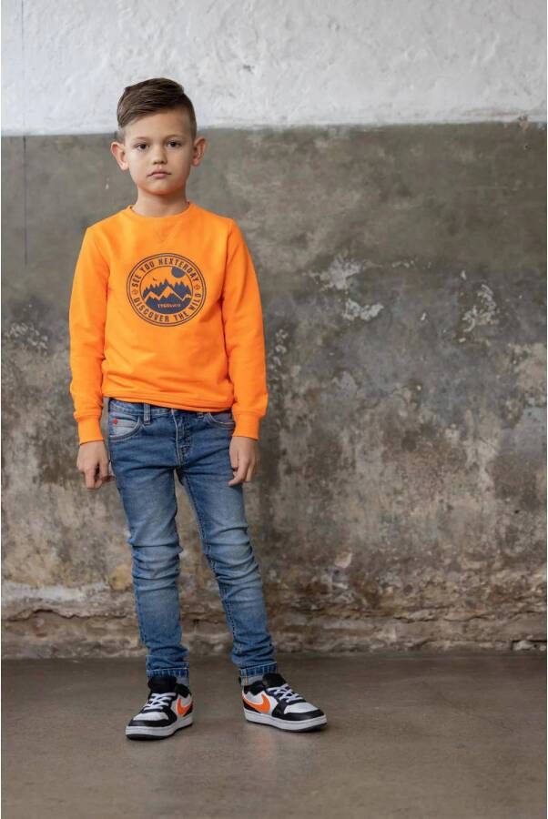 TYGO & vito sweater Samir met printopdruk oranje blauw Printopdruk 104